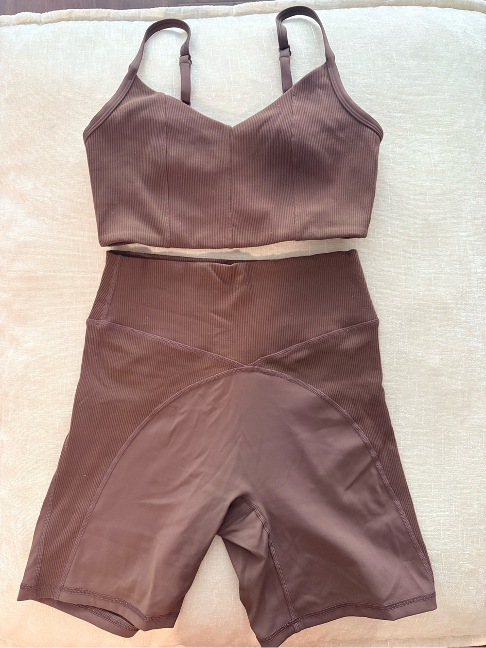 aerie Chocolate Ribbed High-Waist Biker Shorts & Crop Tank Set